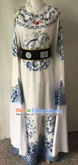 Chinese Beijing Opera Scholar Costume Peking Opera Niche White Embroidery Robe for Adults