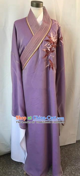Chinese Beijing Opera Scholar Costume Peking Opera Niche Purple Embroidery Robe for Adults