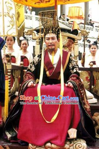 Chinese Tang Dynasty Emperor Li Shimin Embroidered Imperial Robe Replica Costume and Headpiece Complete Set