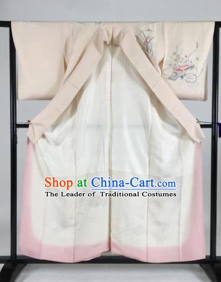 Japan Traditional Kimonos Palace Furisode Kimono Ancient Pink Yukata Dress Formal Costume for Women