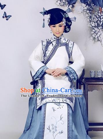Chinese Ancient Qing Dynasty Imperial Concubine Embroidered Costume Manchu Palace Lady Dress for Women