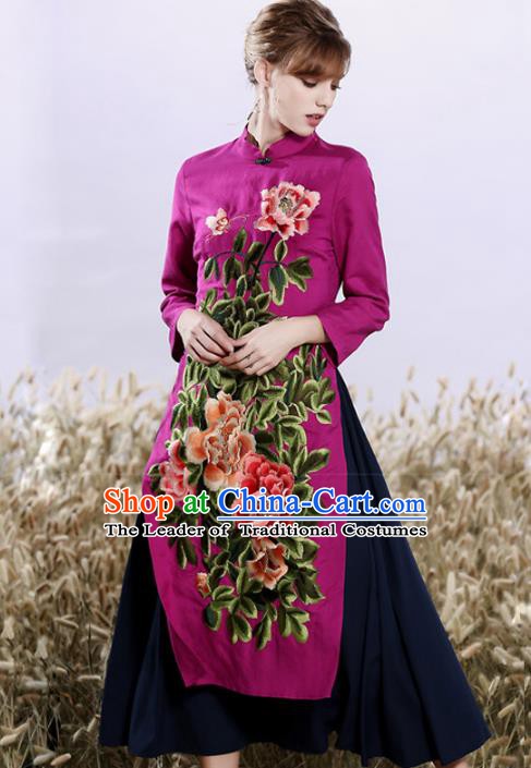 Traditional Ancient Chinese Young Women Cheongsam Dress Republic of China Tangsuit Stand Collar Blouse Dress Tang Suit Clothing
