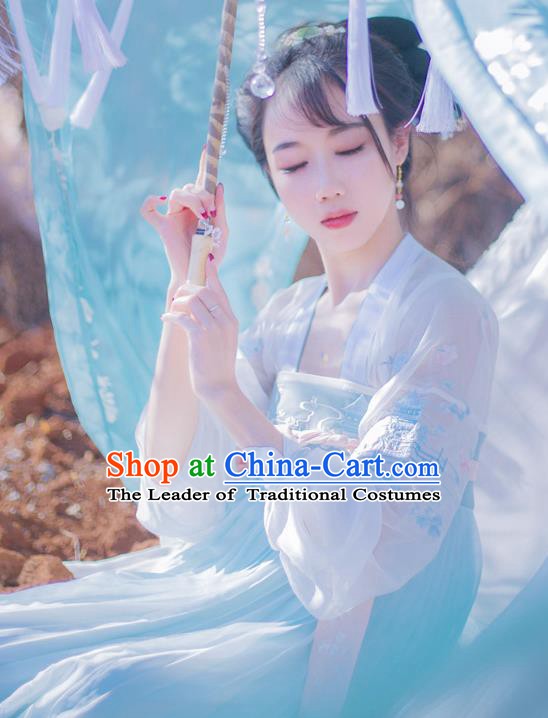 Chinese Ancient Tang Dynasty Royal Princess Embroidered Hanfu Dress Costume for Women