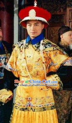 Chinese Traditional Historical Costume China Qing Dynasty Prince Regent Dorgon Embroidered Clothing