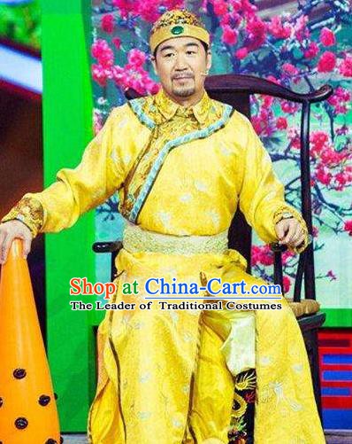 Chinese Traditional Historical Costume China Qing Dynasty Kangxi Emperor Embroidered Informal Clothing