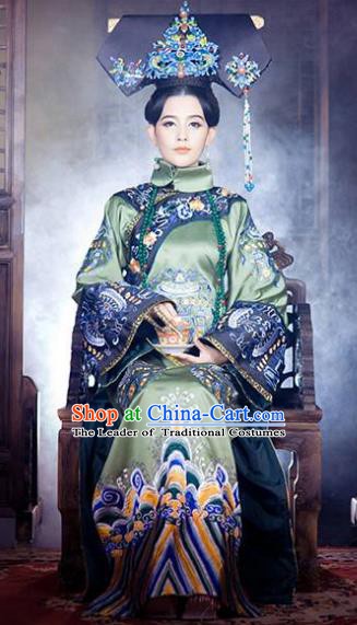 Chinese Ancient Empress Dowager Xiaozhuang Historical Costume China Qing Dynasty Manchu Lady Clothing