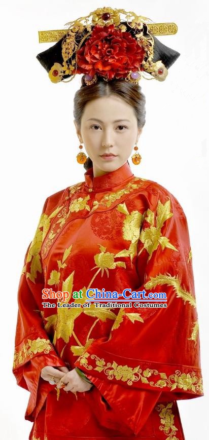 Chinese Ancient Imperial Concubine Historical Replica Costume China Qing Dynasty Manchu Lady Embroidered Clothing