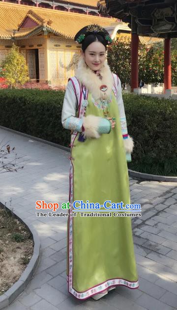 Chinese Ancient Imperial Concubine Zhezhe Historical Replica Costume China Qing Dynasty Manchu Lady Embroidered Clothing
