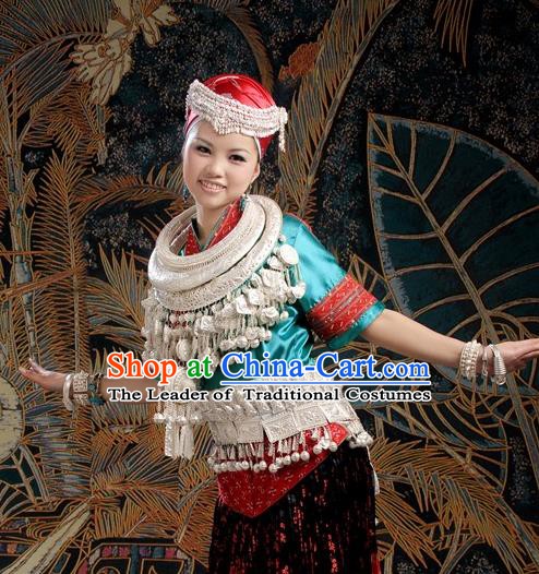 Traditional Chinese Miao Minority Nationality Dance Costume Hmong Female Folk Dance Dress for Women