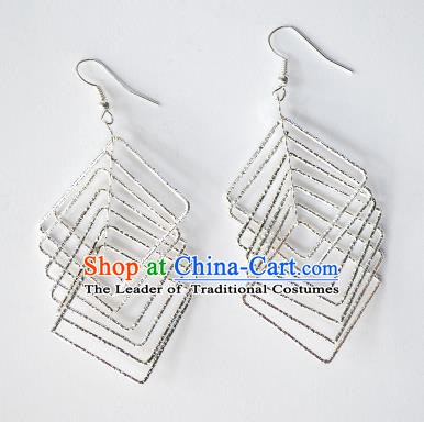 Traditional Chinese Miao Nationality Earrings Hmong Accessories Sliver Eardrop for Women