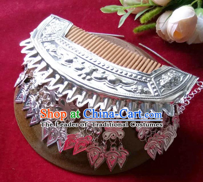 Traditional Chinese Miao Nationality Hair Accessories Hairpins Headwear Hmong Miao Tassel Hair Comb for Women