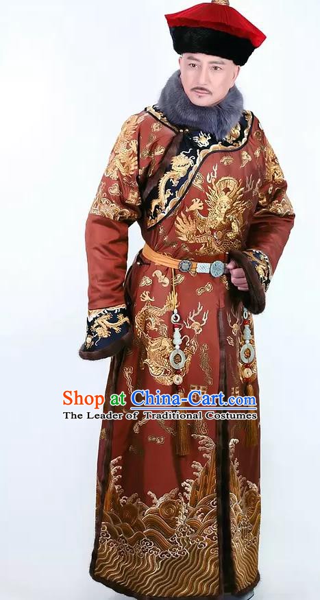 Chinese Ancient Qianlong Emperor Historical Costume China Qing Dynasty Majesty Embroidered Clothing