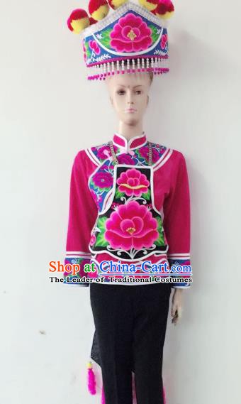 Traditional Chinese Yi Nationality Costume China Bai Ethnic Minority Embroidered Clothing for Women