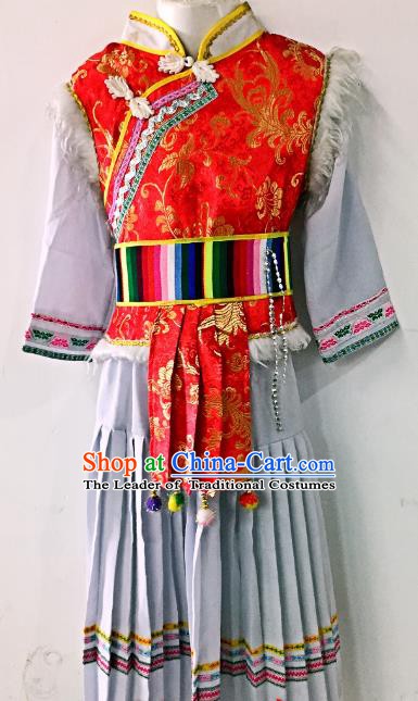 Traditional Chinese Bai Nationality Costume China Bai Ethnic Minority Embroidered Clothing for Women