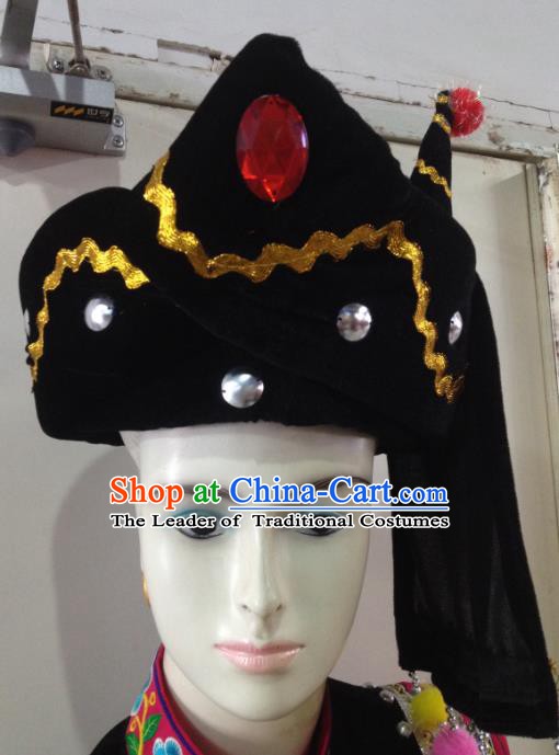 Traditional Chinese Zhuang Nationality Hair Accessories Hats Yi Ethnic Minority Headwear for Men