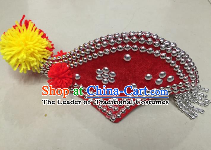 Traditional Chinese Bai Nationality Hair Accessories Red Cockscomb Hats Yi Ethnic Minority Headwear for Women