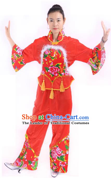 Traditional Chinese Classical Dance Yangge Fan Dance Costume, Folk Dance Drum Dance Red Uniform Yangko Costume for Women