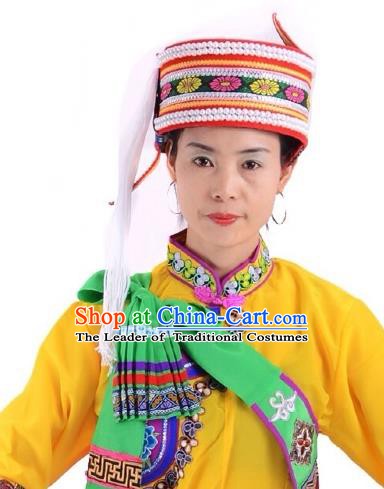 Traditional Chinese Bai Nationality Hair Accessories Ethnic Minority Embroidered Hats Headwear for Women