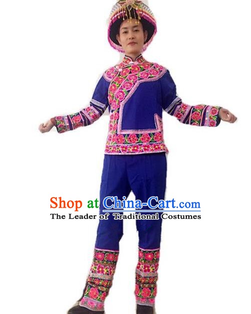 Traditional Chinese Zhuang Nationality Performance Clothing Folk Dance Ethnic Embroidered Costume for Women