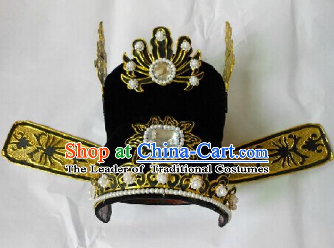 Traditional Chinese Beijing Opera Niche Black Hats Hair Accessories Peking Opera Headwear