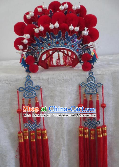 Traditional Chinese Beijing Opera Red Phoenix Coronet Hair Accessories Female Headgear Peking Opera Actress Headwear