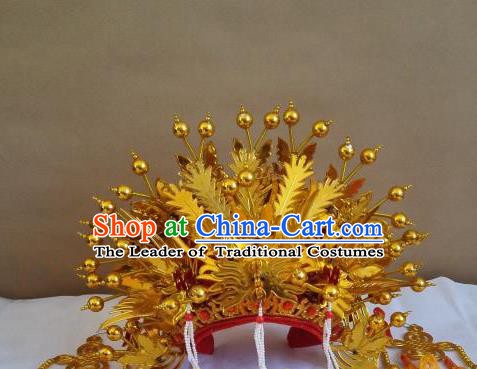 Traditional Chinese Beijing Opera Diva Handmade Golden Phoenix Coronet Peking Opera Actress Hats Headwear