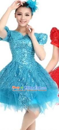 Top Grade Modern Dance Costume Stage Performance Clothing Chorus Blue Bubble Dress for Women