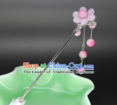 Chinese Ancient Handmade Hair Accessories Pink Beads Tassel Step Shake Hair Stick Hairpins for Women