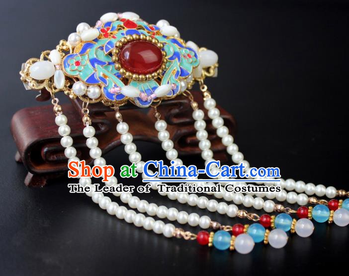 Chinese Ancient Handmade Hair Accessories Beads Tassel Step Shake Hair Stick Blueing Hairpins for Women