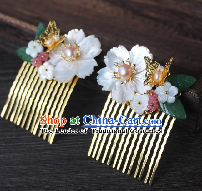 Chinese Ancient Handmade Hair Accessories Classical Hairpins Shell Flower Butterfly Hair Comb for Women
