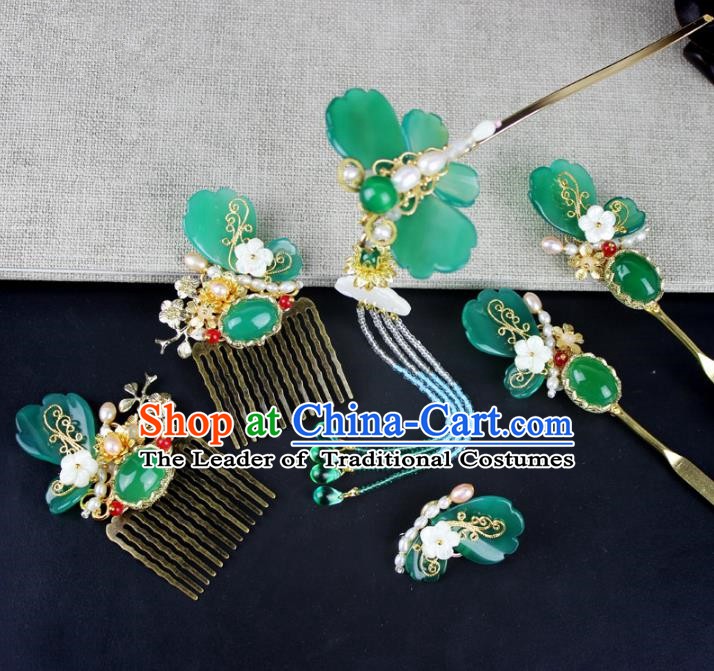 Chinese Ancient Handmade Hair Accessories Classical Hairpins Hanfu Butterfly Tassel Hair Clips Complete Set for Women