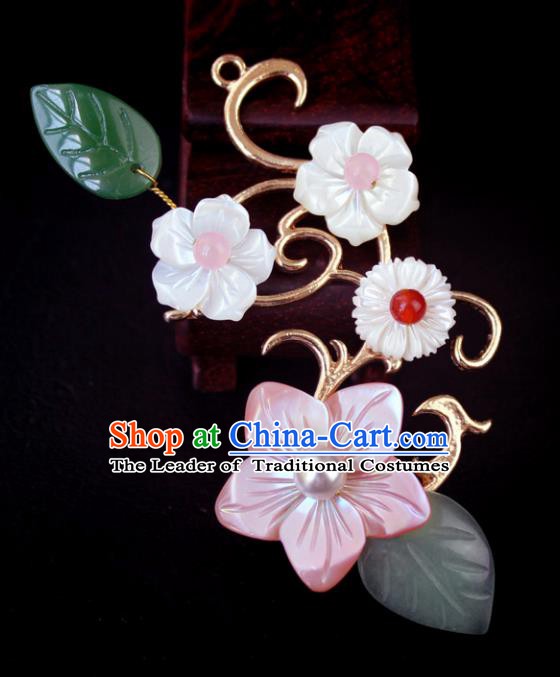 Chinese Ancient Handmade Hair Accessories Classical Hairpins Hanfu Shell Flowers Hair Stick for Women