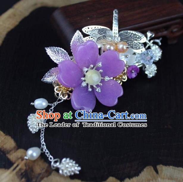 Chinese Ancient Handmade Hair Accessories Hairpins Classical Hanfu Purple Flower Hair Claw for Women