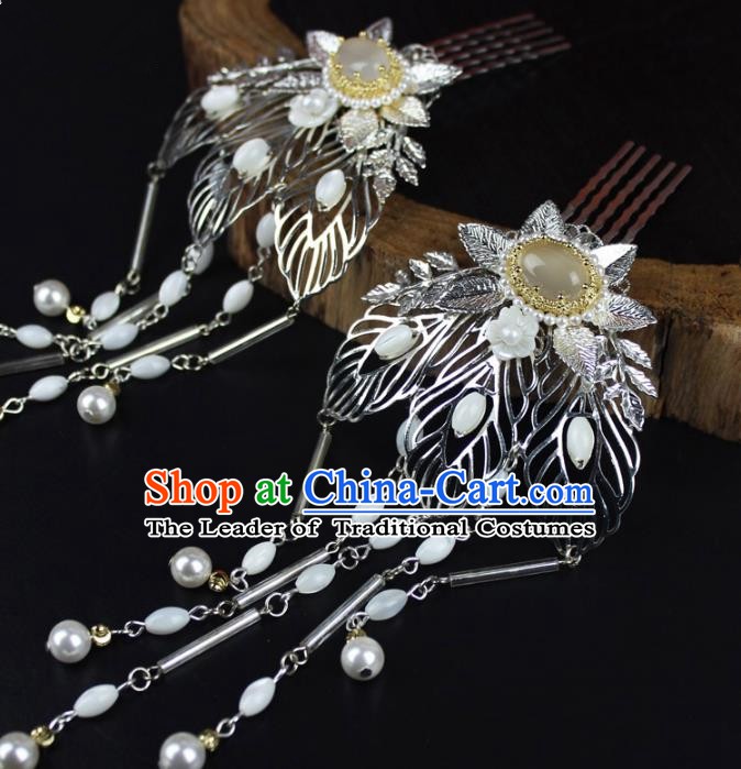 Chinese Ancient Handmade Hair Accessories Hairpins Classical Hanfu Tassel Hair Combs for Women