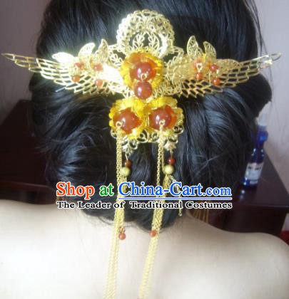 Chinese Handmade Ancient Bride Butterfly Hairpins Hair Accessories Classical Hanfu Phoenix Coronet for Women