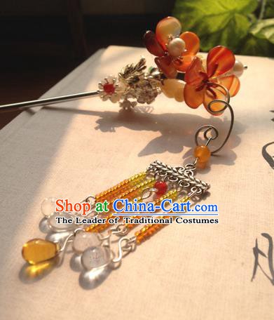 Chinese Handmade Ancient Hanfu Hairpins Hair Accessories Classical Orange Flowers Hair Clip for Women