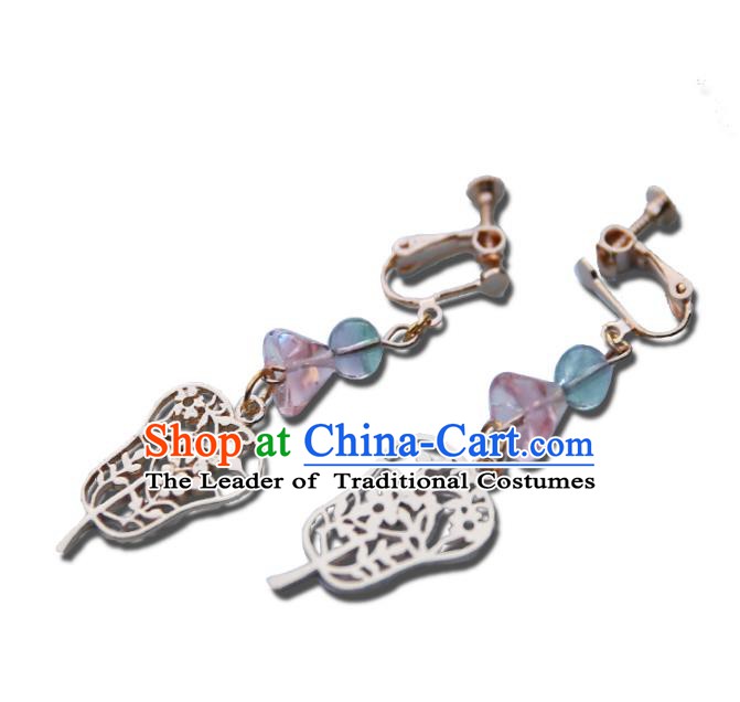 Chinese Handmade Ancient Jewelry Accessories Eardrop Hanfu Palm-leaf Fan Earrings for Women