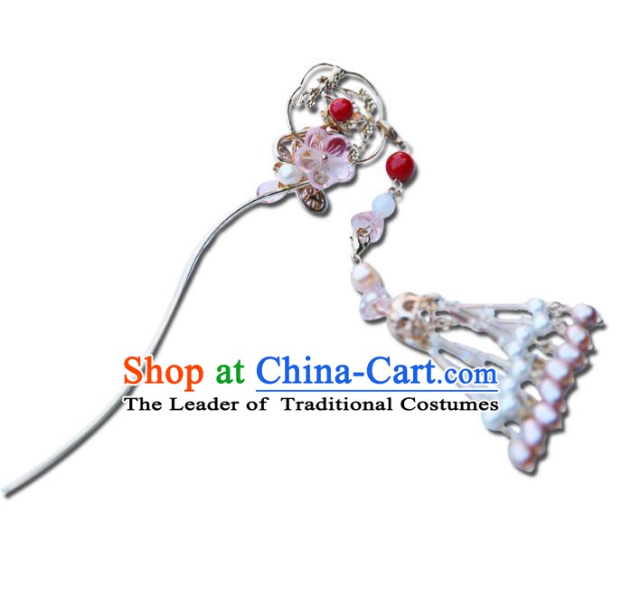 Chinese Ancient Handmade Hanfu Pearls Tassel Step Shake Hairpins Palace Lady Hair Accessories for Women