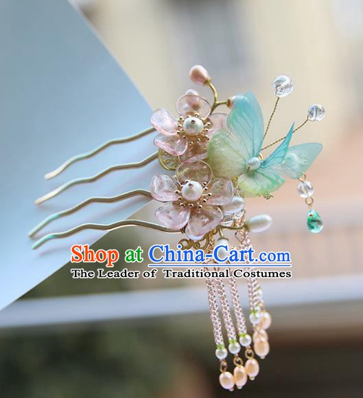 Chinese Ancient Handmade Hanfu Hairpins Palace Lady Butterfly Hair Comb Hair Accessories for Women
