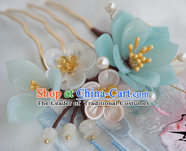Chinese Ancient Handmade Hanfu Shell Flowers Hair Comb Hairpins Hair Accessories for Women