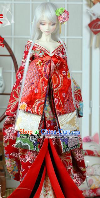 Traditional Asian Japan Costume Japanese Courtesan Kimono Red Vibration Sleeve Kimono for Women