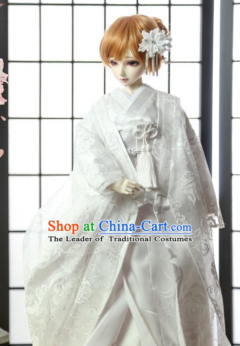 Traditional Asian Japan Costume Japanese Shiromuku Kimono Clothing White Vibration Sleeve Kimono for Women