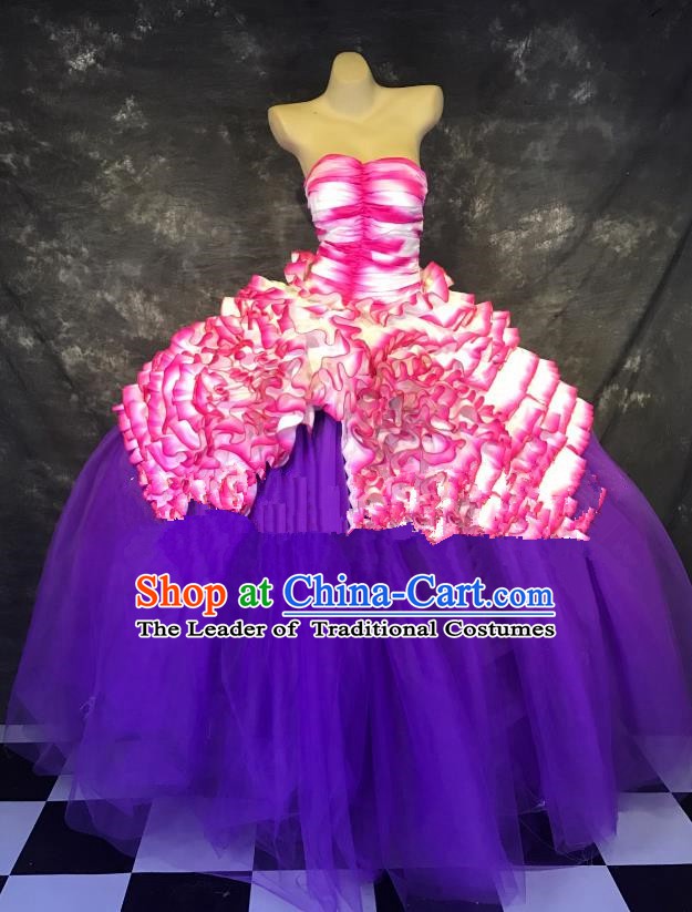 Top Grade Stage Performance Catwalks Costume Purple Bubble Dress Full Dress for Women