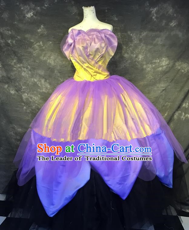Top Grade Stage Performance Catwalks Costume Lilac Bubble Dress Full Dress for Women