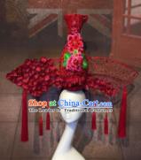 Top Grade China Ancient Hair Accessories Qing Dynasty Red Vase Headwear Stage Performance Headdress for Women