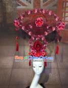 Top Grade China Ancient Qing Dynasty Palace Hair Accessories Stage Performance Pink Flowers Headdress for Women