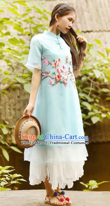 Traditional China National Costume Printing Peach Blossom Cheongsam Dress Chinese Tang Suit Qipao for Women