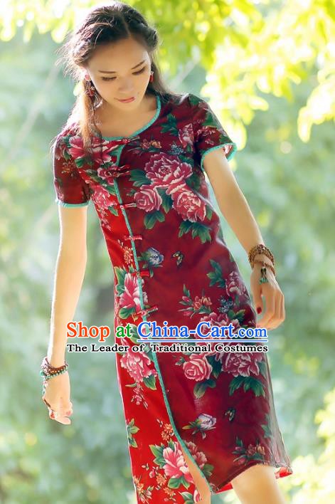 Traditional Ancient Chinese Young Women Cheongsam Dress Republic of China Tangsuit Stand Collar Blouse Dress Tang Suit Clothing