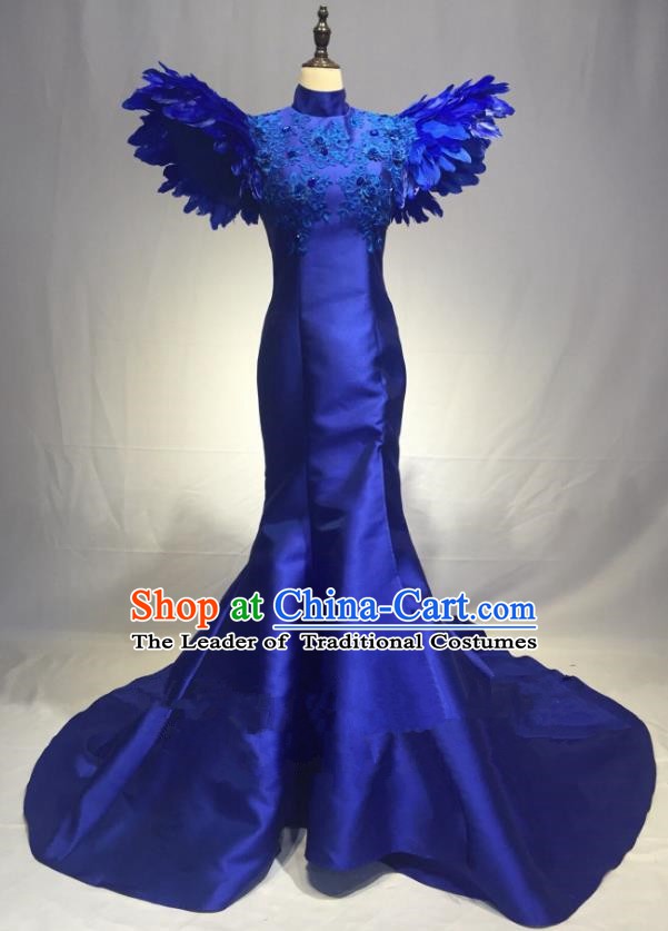 Top Grade Stage Performance Costume Modern Dance Mullet Dress Catwalks Blue Full Dress for Women