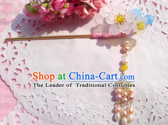 Traditional Chinese Ancient Hair Accessories Pearls Tassel Hairpins Hair Jewellery Hair Fascinators Headwear for Women